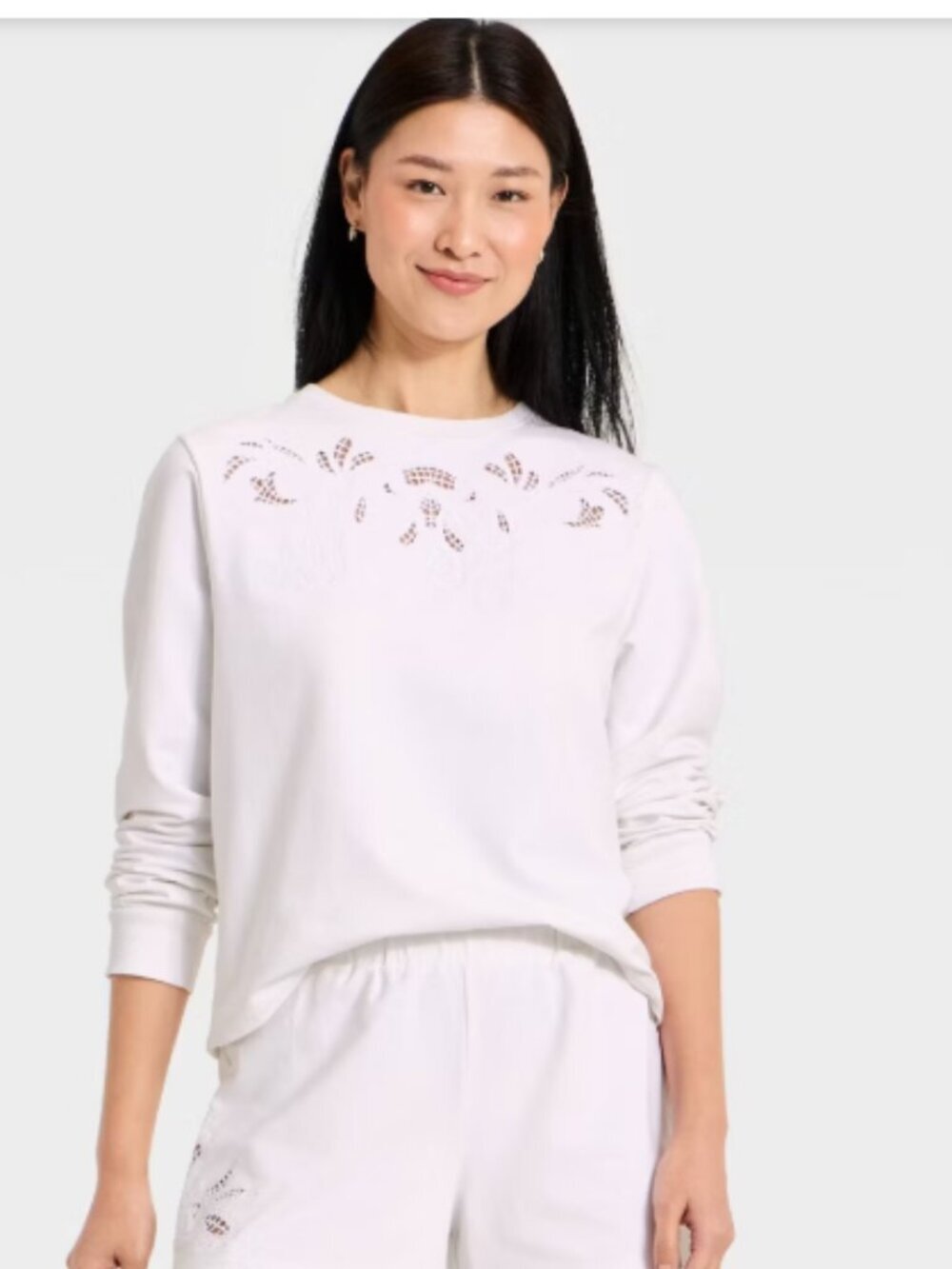 Women's Eyelet Sweatshirt - A New Day™ White XL